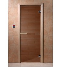 Дверь в баню стеклянная Doorwood Бронза 1900x700 мм (коробка осина, 6 мм, 2 петли)